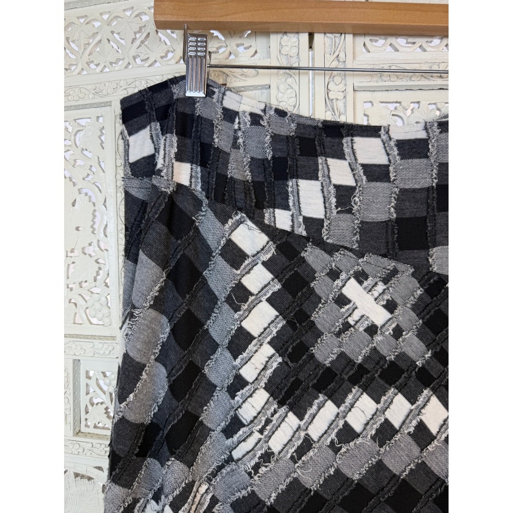 Tribal Black Patchwork Distressed Midi Skirt Sz 1… - image 4